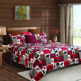 4-Piece King-Size Bed Sheet Set - Lodge Life - Lodge Themed Bedding by Virah Bellah - Red, Black