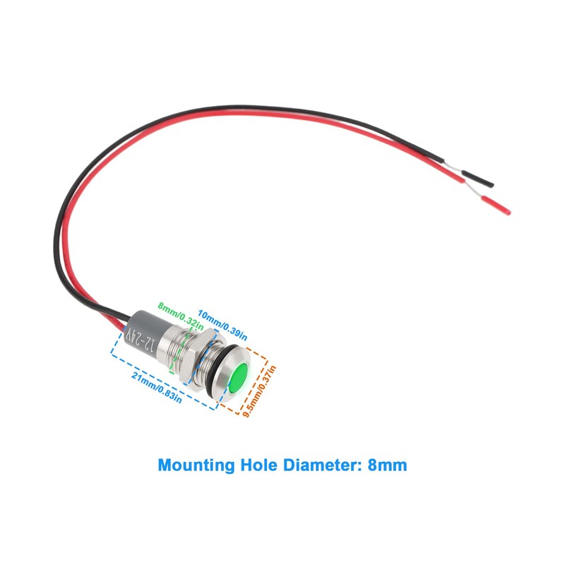 eMagTech 2 x AC/DC 12V-24V 8 mm Panel Mount LED