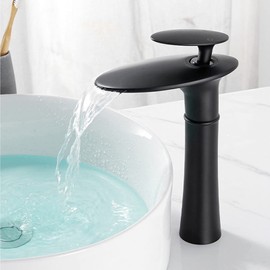 Waterfall Faucet for Bathroom Sink, Brass Faucet Bathroom, Sink Faucet Hot and Cold Mix Tap, Single Handle, Waterfall Bathroom Faucet, Black, Short (Color : Black, Size : High)