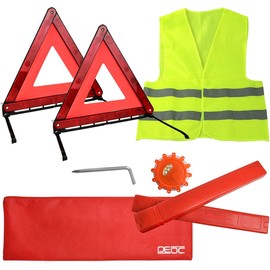 DEDC Car Safety Triangle Warning Kit, Set of 3 Roadside Emergency Kit with Reflective Warning Triangle,Visibility Roadside Vest, LED Road Flares Emergency Lights