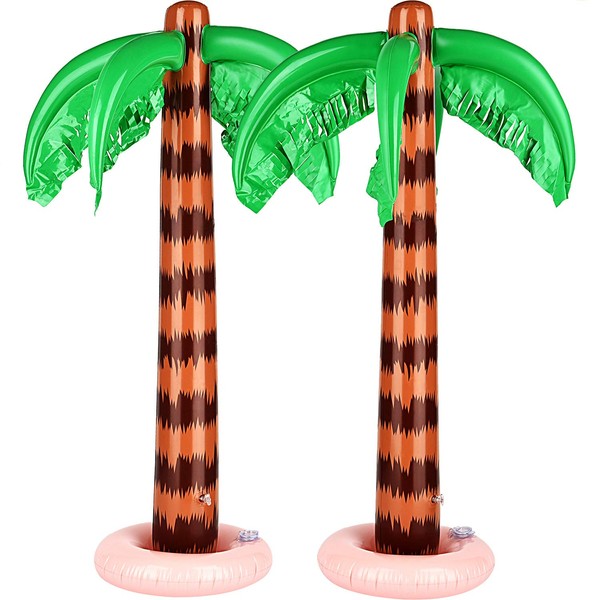 Inflatable Palm Trees Jumbo Coconut Trees Beach Backdrop Favor for Summer Beach Hawaiian Tropical Birthday Backyard Luau Pool Party Decoration Photo Booth Prop Accessory