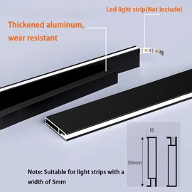 DGLILUAN Aluminum Wall Baseboard Molding Trim of 39.3inch, LED Strip Light Channel Profiles H 50mm Skirting Board Wall Base for Kitchen Living Room Home Decor (5, Black, 39.3inch)