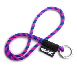 OLLIE TRICK LANYARD Keyring Neck Strap Tube Long Original with Metal Ring for House Keys and Gadget - Lanyard Thickness 8 mm Colourful Robust and Sticker (Blue Pink), Blue Pink, One Size, Blue pink