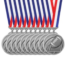 PATIKIL Baseball Games Star Embossing Silver Award Medals with Red & White & Blue Ribbons, 10 Pcs Winner Medals Gold Silver Bronze Prizes for Competitions Sports Party, Silver