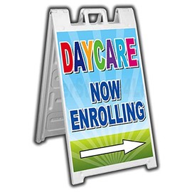 4 Less Co Daycare Now Enrolling Signicade A-Frame Sign Sidewalk Pavement Sign