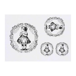 4 x 'Vintage Girl Standing in Circle Frame' Temporary Tattoos - Water Resistant, Skin-Safe, Non-Toxic Transfers, Mixed Sizes (TO00080928)