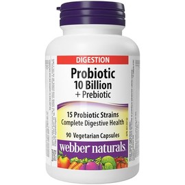 Webber Naturals Webber Naturals Probiotic with Prebiotic, 10 Billion Active Cells, 15 Probiotic Strains, 90 Capsules, For Digestive Health, Vegan