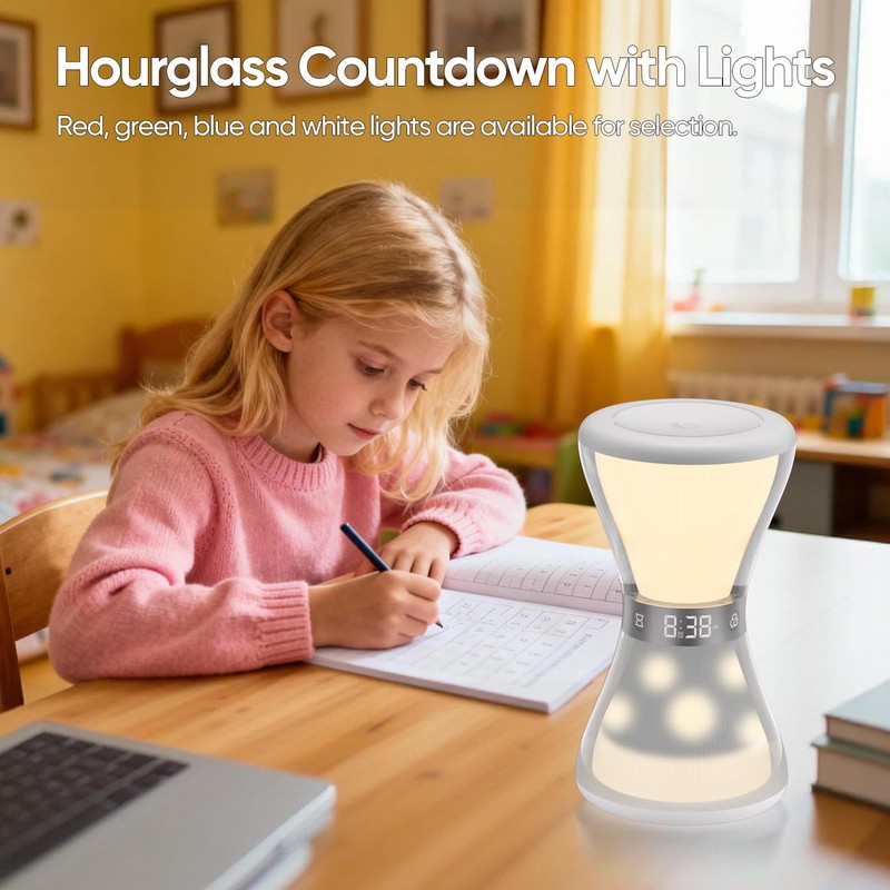 RGB Night Light Alarm Clock, Digital Alarm Clock with Hourglass