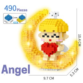 MR. GADGETS Figura Armable Signos Zodiacales de Mini Bloques de Construcción 11cm Representaciones del Zodiaco Mini Lampara de Noche Luna con Luz LED, Set Rompecabezas 3D Horoscopo (Angel)