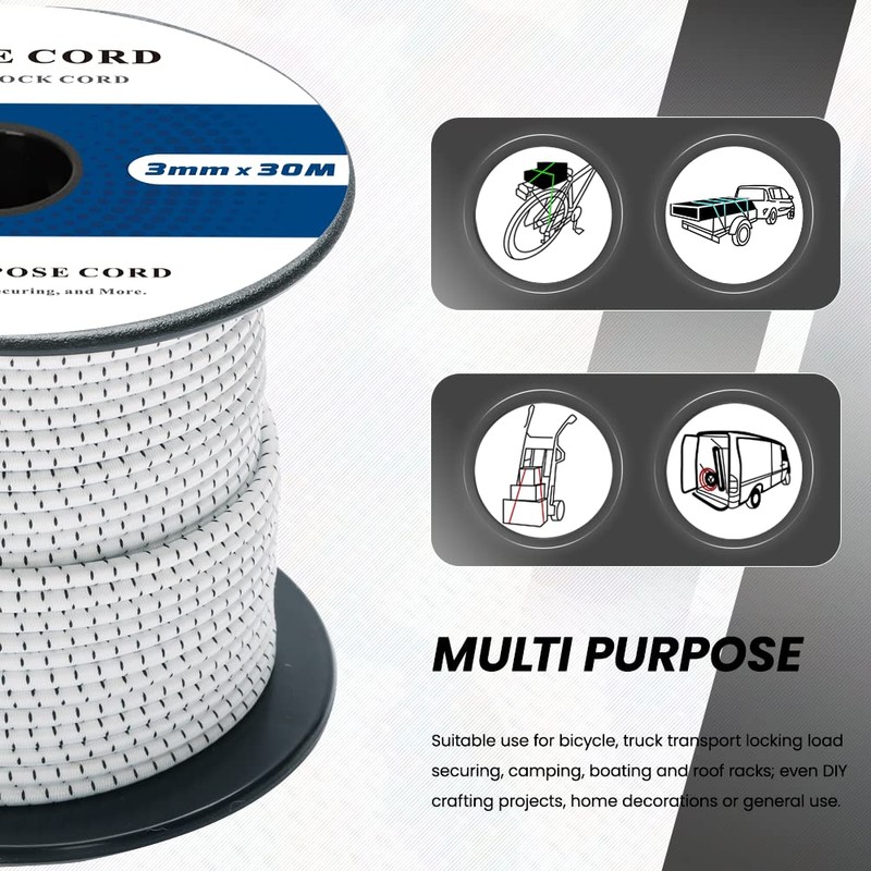 Abma Cord Bungee Cord 100% Stretch 3mm 30M Elastic Shock