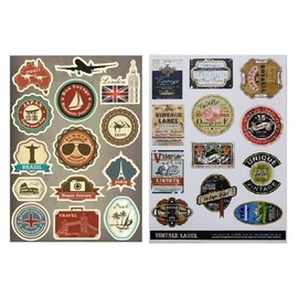 Fashionable! Vintage Stickers Set of 2 (Suitcase, Computer, Etc)