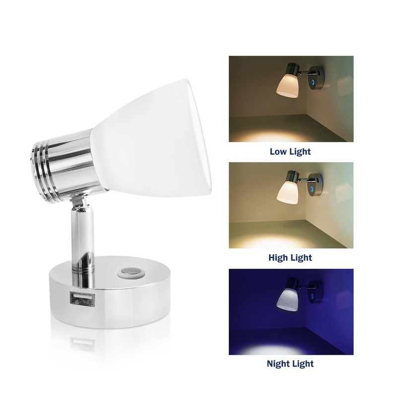 THALASSA 12V Boat Interior Reading Light USB Port, 3W DC