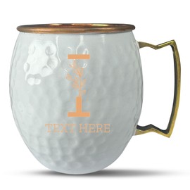 Custom Copper Moscow Mule with Hammered Painted Finish - Engraved Bar Style 100% Copper Cup with GARDEN Floral Letter Monogram Themed Engraving, Brass Handle | 18 oz, White
