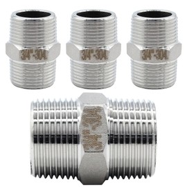Cionyce 304 Stainless Steel Threaded Pipe Fittings, 3/4" Male to 3/4" Male NPT Hex Nipple for High Flow Home Piping(4Pcs)