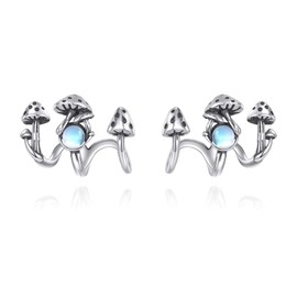 DAYLINLOVE Mushroom Claw Stud Earrings S925 Sterling Silver Moonstone Mushroom Earrings Mushrooms Ear Cuff Jewelry Gifts for Women Mom