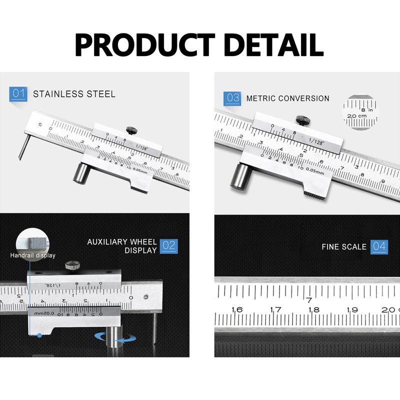 Yuecoom Parallel Crossed Caliper, 0-200mm Stainless Steel Vernier Scribing Caliper