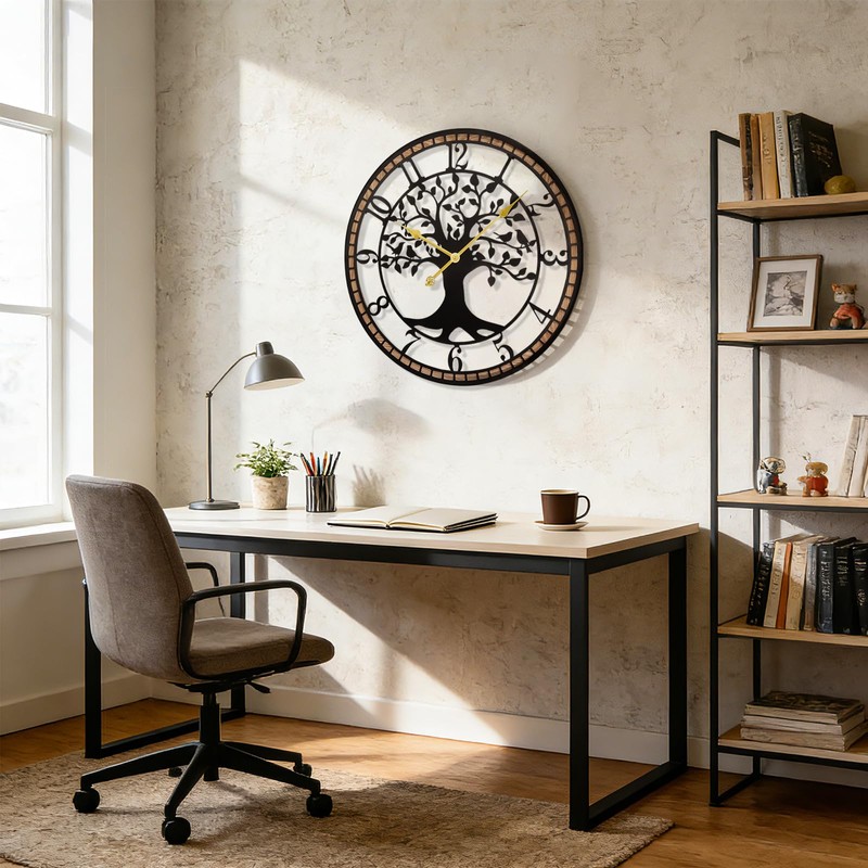 20" Farmhouse Bird Branch Wall Clock with Metal Tree Design
