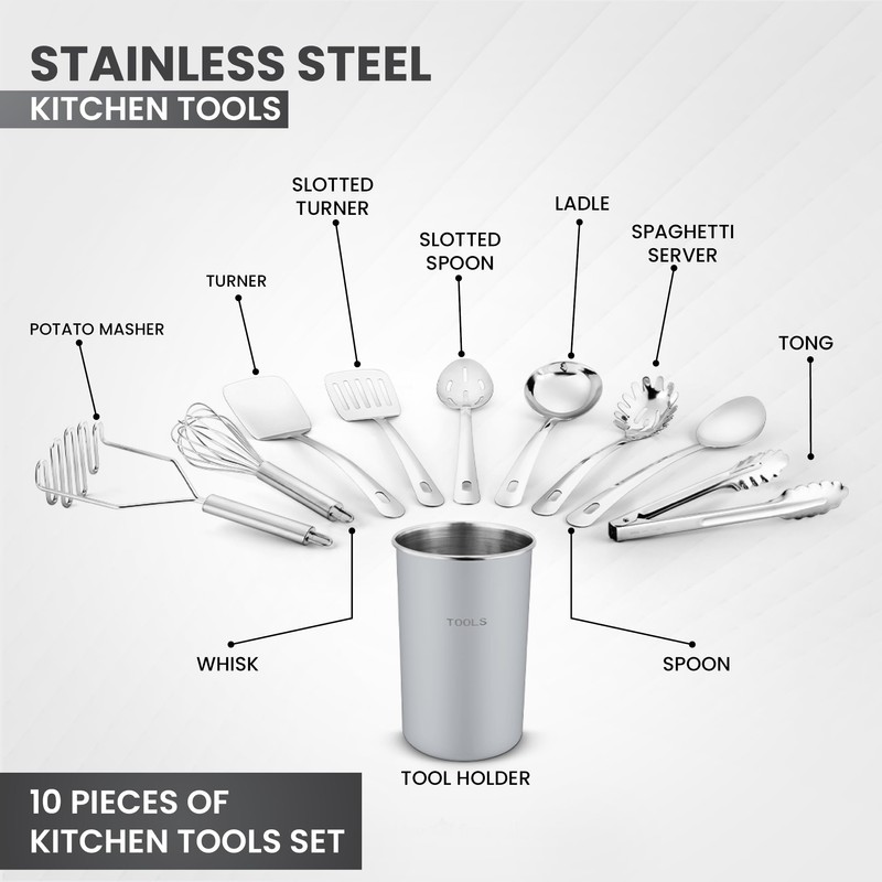 Avador® Premium Set of 10 Stainless Steel (GREY HOLDER) Kitchen