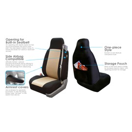 FH Group All-Purpose Built-in Seat Belt Classic Cloth Seat Covers Front Set - Universal Fit for Cars, Trucks, & SUVs (Beige)