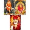Juego de 3 pósteres Shirdi Saibaba con purpurina de dios