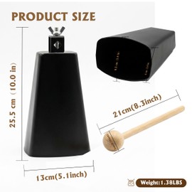 JeuRon 8-Inch Professional Timbale Cowbell with Mounting Stand - Black Powder-Coated Steel, Deep Resonant Titanium-Alloy Tone - Ideal for Drum Sets and Percussion Rigs