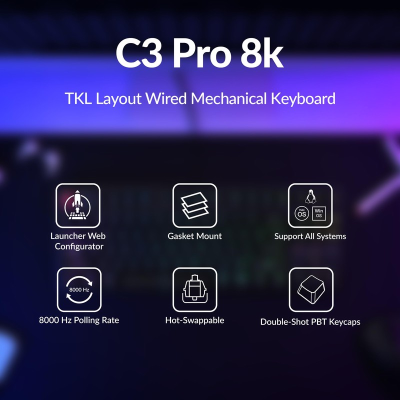Keychron C3 Pro TKL 80% Wired Mechanical Keyboard, 8K Polling
