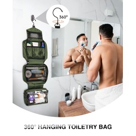 Travel Toiletry Bag for Women Men - Portable Large Hanging Organizer Makeup Bag for Cosmetic, Shampoo, Conditioner, Brushes Set, Cosmetic, Travel Accessories Essentials, Green