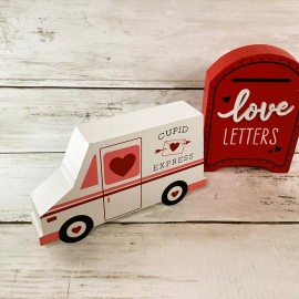 Unbranded HL Valentines Decor - Postal Truck Letter Mailbox Chunky Wood 3pc
