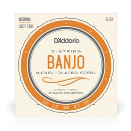 D'Addario Banjo Strings, Nickel-Plated Steel, EJ61, Medium Gauge 10-23, 5-String Set, Pack of 1