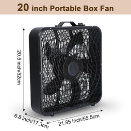 Xcity 20 Inch Box Fan with Carry Handle, Portable Powerful and Quiet 3-speed Floor Fan with Protection Net, Durable 70W Lightweight for Bedroom Study Home, Black
