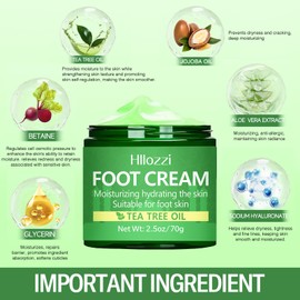 Yunmeng Tea Tree Oil Foot Cream for Dry Cracked Heels and Feet, Ultra-Hydrating Softening Foot Cream, Moisturizes for Healthy Feet, 2.5 oz