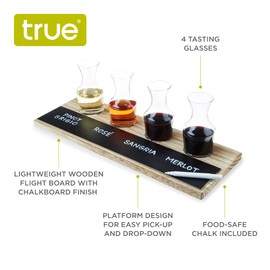True Flight Set, Wine Tasting Carafes with Chalkboard and Wooden Serving Tray, Set of 4, Natural