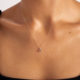 14k Solid Gold Blue Evil Eye Necklace | 14k Yellow Gold Hamsa Necklaces for Women | Round Pendant Necklaces | Dainty Protection Jewelry | Gifts for Birthday, 18"