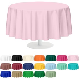 Mulbozy 2 Pcs Pink Round Tablecloth, 84 inches Disposable Plastic Pink Circle Table Covers for Baby Shower Wedding Bridal Shower Birthday Party Decorations
