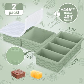 Silicone Freezer Molds for Soup with Lid, 1-Cup & 2-Cup Large Ice Cube Trays Food Storage Containers for Meal Prep, Freeze 500mL/250mL/125mL Portions – 2 Pack