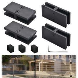 Railing Glass Clamps 4 Pack, Glass Balustrade Clamp for 5/16"- 3/8"-1/2"Thinkness, 304 Stainless Steel Double Sided Railing Clip Holder for Pool Outdoor Fence Balcony Stair(Black, 180 Degree-4pcs)