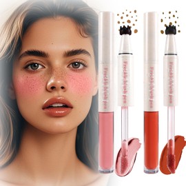 Boko 2Pcs Freckle Pen, 2 Colors 2 in 1 Freckle Blush Pen for Natural Lifelike Freckles Makeup, Waterproof Quick Dry Faux Fake Freckles Stamp Blush Liquid for Face Decoration Sunkissed Makeup