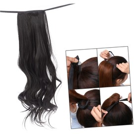 FRCOLOR Curly Ribbon Drawstring Ponytail Hair Extensions Natural Black Synthetic High Temperature Wig for Women Daily Party Cosplay