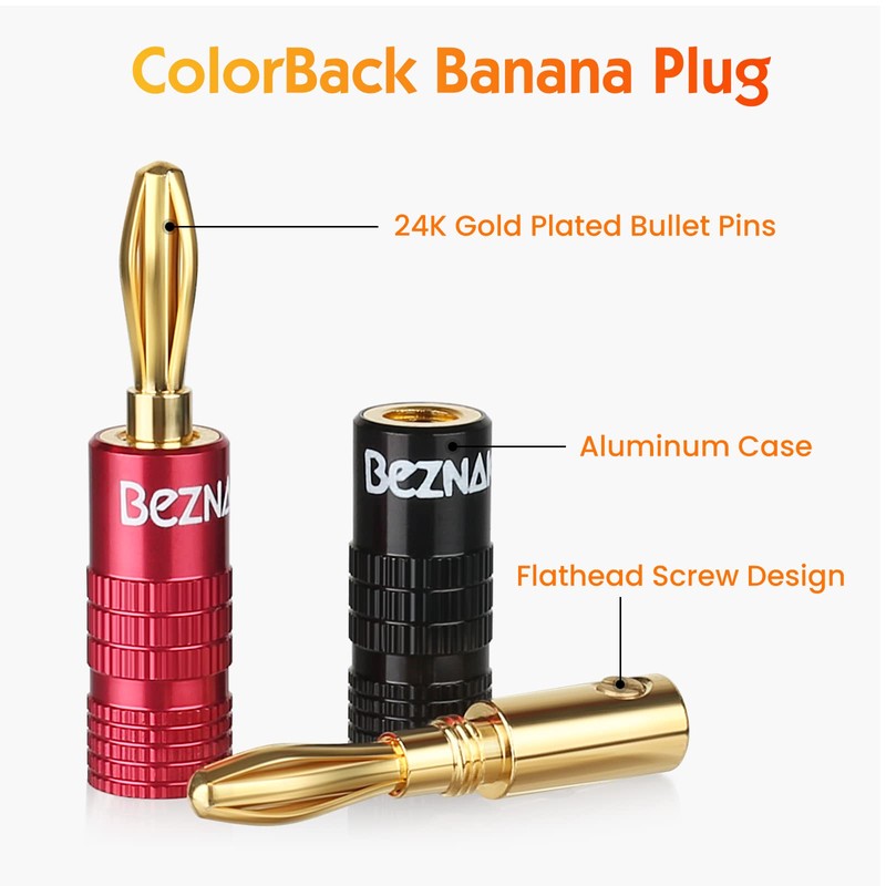 Banana Plugs with Dual Set Screws,Black and Red Aluminum Shell,6