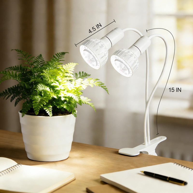 LED Grow Light, Dual-Head 5000K White Full Spectrum Clip-on Gooseneck