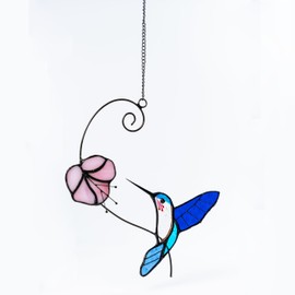 1PC Colorful Hummingbird Stained Glass Suncatcher, Handcrafted Window Hanging Ornament for Home Wall Garden Decor, Unique Gift for Bird Lovers, Nature Enthusiasts, Women Mom