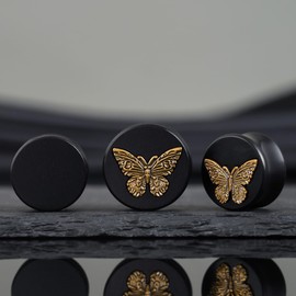COOEAR Saddle Flared Plugs and Tunnels Piercing Gauges Wood Butterfly Metal Matched Earrings Stretchers 3/4"(19mm).