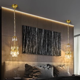 BNHHLZ Modern Crystal Chandelier, Gold Crystal Pendant Lighting Fixture, Elegant Crystal Ceiling Light for Kitchen Island Dinning Living Room Bedroom Hallway (1 Pack)