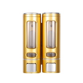 Liquid Soap Dispenser Wall Mount, 2 Chamber Bathroom Shower Pump Dispenser,Press Manually Lotion Soap Dispenser Use for Shampoo, Soap, Conditioner, Shower Gel, for Bathroom Kitchen Hotel (Gold)