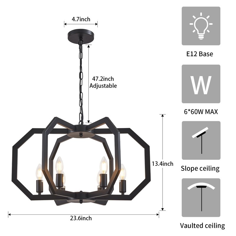 Lanhall 6 Light Farmhouse Chandelier Black Dining Room Light Fixture