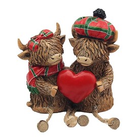 Lesser & Pavey Happy Highland, Highland Cows Tartan Figurines Statues For Home Decor | Ideal Ornaments Friendship Gifts For Women & Men | Lovely Table Centerpiece & Living Room Accessories