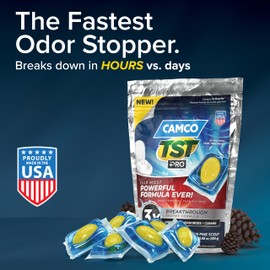 Camco TST PRO RV Toilet Treatment Drop-INs - New & Innovative Bio-Enzymatic Formula for Rapid RV Sewer Break Down - RV Black Tank Treatment - Fresh Pine Scent - Septic-Safe, 10-Pack (41770)