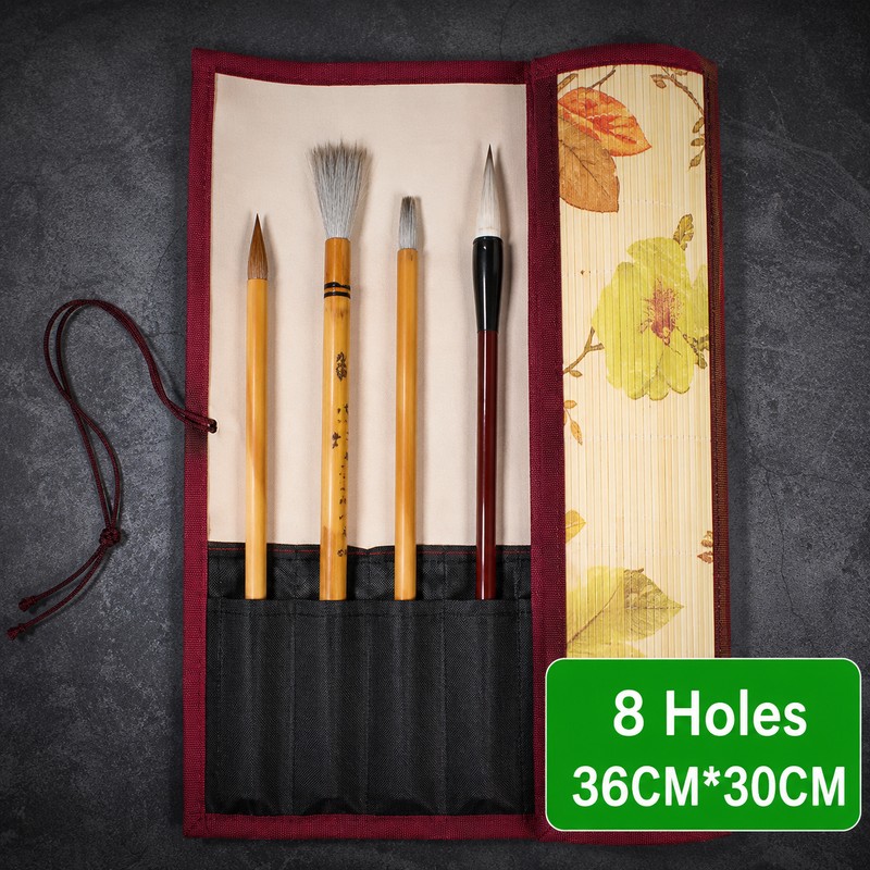 Bamboo Roll Up Brush Holder, 7/8/9 Slot Calligraphy Pen Case,