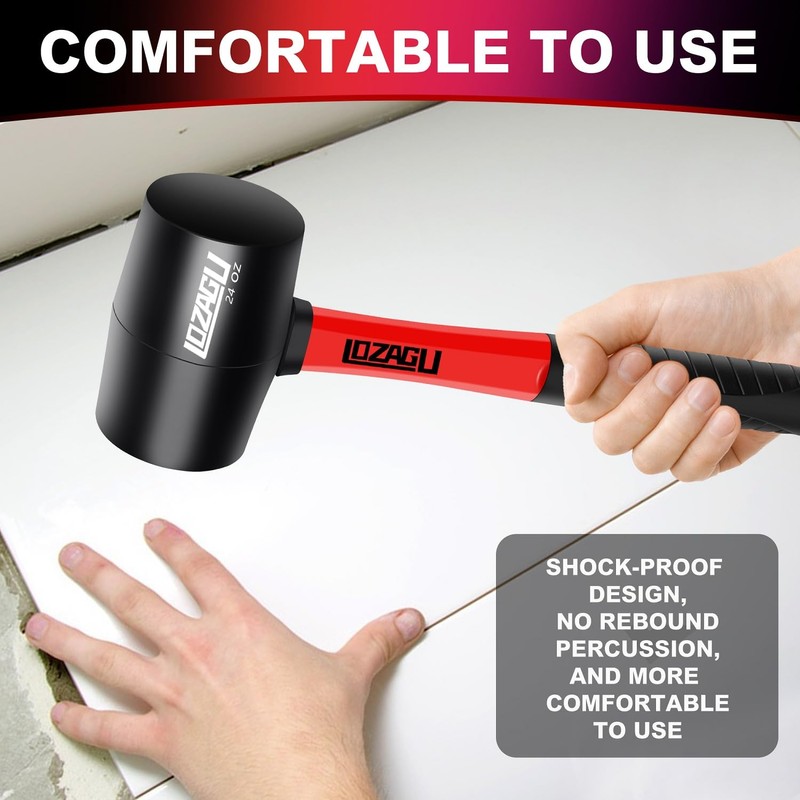 LOZAGU 16oz Rubber Mallet Hammer, Fiberglass Handle, Rubber Mallet for