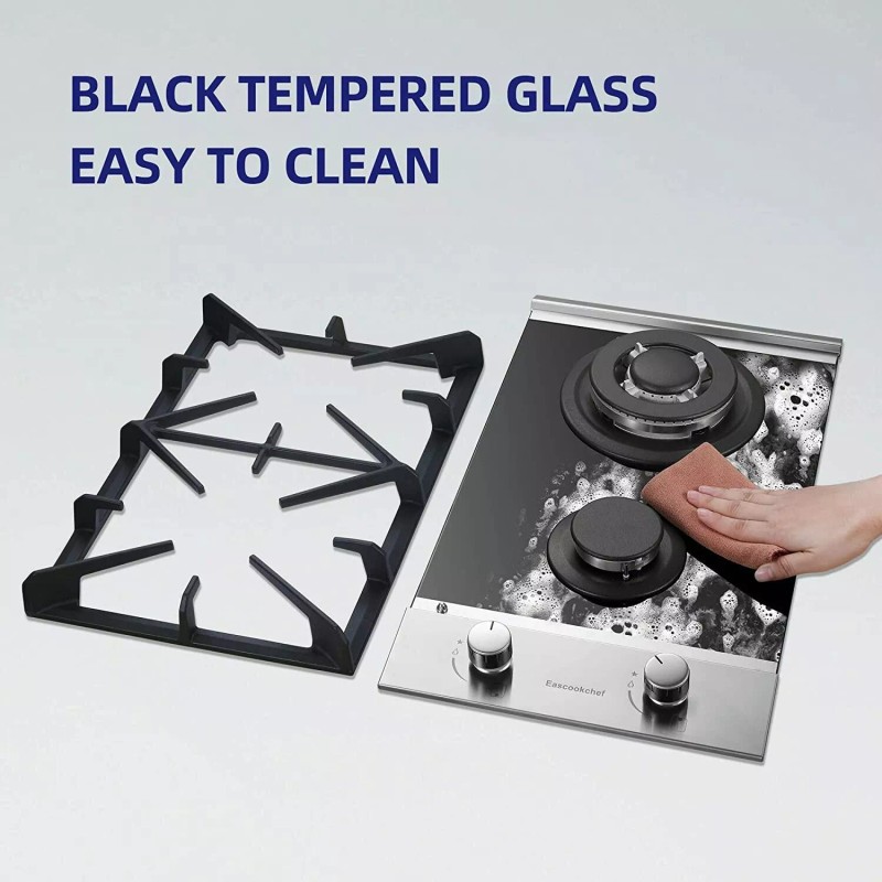 Eascookchef 12 inch Eascookchef Gas Cooktop 2 Burners NG/LPG Tempered